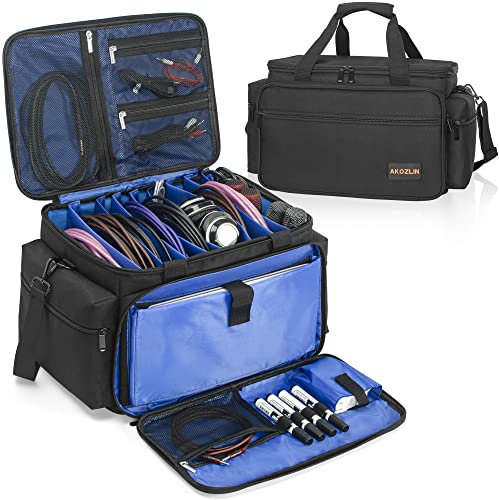 AKOZLIN DJ Cable File Bag with Detachable Dividers and Bottom Cable Bags for Musicians Travel Gig Bag for 15 Laptop,Professional DJ Gear, Sound Instrument and Music Equipment Accessories,Medium