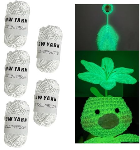 Leuchtendes Handstrickgarn, 5 Rollen 50g DIY Glow Strickgarn Im Dunkeln, DIY Leuchtwolle Zum Häkeln Stricken, Leuchtwolle Glow in the Dark Für Handstricken Schal Puppen Strickjacke Handwerk (Weiß)
