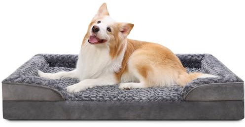 KSIIA Hundebett Mittelgroße Hunde Orthopädisches, Bezug der Basis und Armlehnen abnehmbar waschbar, Wasserdicht Innenfutter, Hundesofa Hundekorb erhöhte Ränder rutschfeste Unterseite, Hundecouch grau