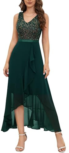 Berylove Robe de Soirée Longue Élégante - Paillettes pour Mariage, Festive, Cocktail, Bal - Vert Foncé, XL
