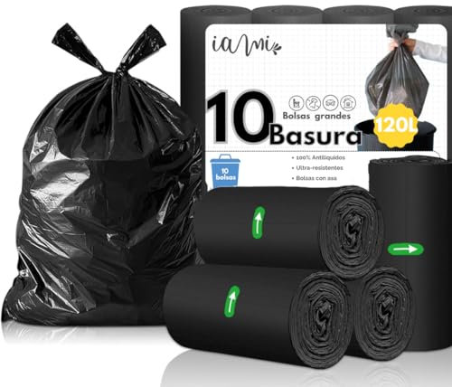 Bolsas de Basura Extra Grandes y Resistentes de 120 Litros - Para Cubo Grande - 85x105 cms - Color Negro (4 Rollos x 10 Bolsas)