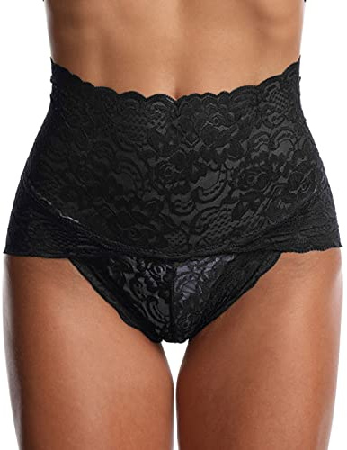 Culotte Femme Sexy Dentelle Maille Transparente Femmes sous-vêtements Grande Taille Taille Haute Culotte Culotte Slip Enfant sans Couture (Black, L)