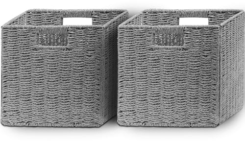 Aluusy Vävd Förvaringskorg, Uppsättning av 2 Vikbara Vattenhyacint Pappers Förvaringskub, Korg för Kallax -Hylla Kontor Sovrum Korg för Klädleksaker 28x28x28cm
