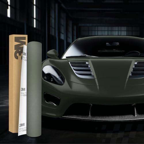 3M 2080 Car Wrapping Film, 30 x 152 cm, Self-Adhesive Car Film for Car, Motorcycle, Boat, 3D Paint Protection Film with Air Channels for Foiling (M26 Matte Military Green)