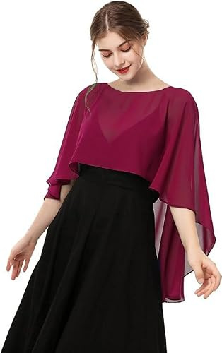 Rockreyoa Damer chiffong stola halsduk brud bröllop mössor ljus poncho elegant sjal chiffong halsduk bolero sjalar mjuka capelets för kvinnor bröllop cover up för bröllopsklänningar