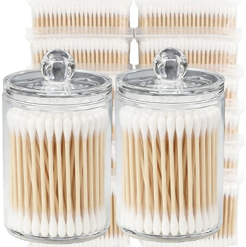 RIKWOG Cotton Swabs, 1200 Count Bamboo Sticks Cotton Swabs with 2 Clear Container Cotton Buds with Wooden Handles For Ears Makeup or Nails Personal Care