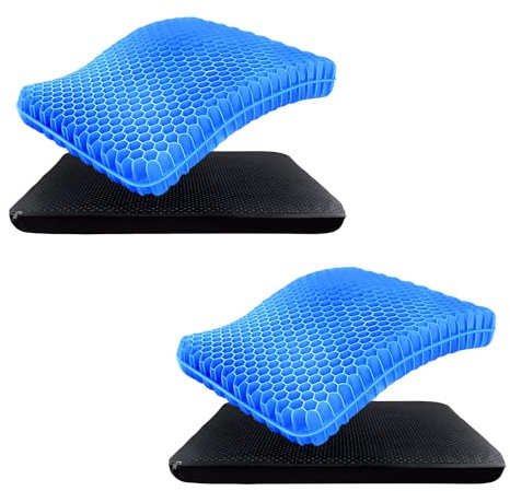 2x Stolskudde Gel, Sittdyna i Gel, Ergonomisk, Andningsbar, Tvättbar och Halkfri Ortopedisk Gelsäte för att Minska Trycket på Höfter och Svanskotan, Anti-Liggsår, Kuddar för Bil, Kontor, Rullstol