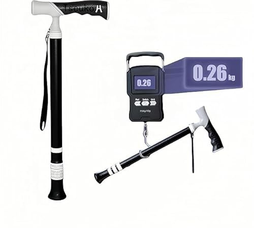 Tseukoe Canne de marche télescopique, bâton de randonnée réglable, noir et blanc, alliage d'aluminium, 38-104 cm de long, design pliable avec poignée antidérapante, légère 0,6 kg pour personnes âgées