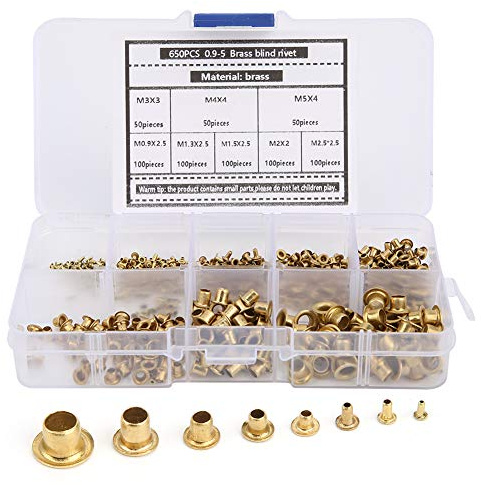 Taidda 650 Pièces Oeillets en Laiton Rivets Kit de Boutonnière en Métal Creux pour le Travail des Métaux de Vêtements 50 * M3 X 3, 50 * M4 X 4, * M5 4, 100 * M0,9 2,5, 100 * M1,3 2,5, * M1, * M2