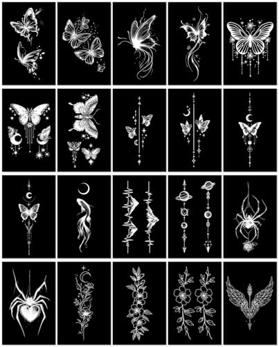 20hojas Tatuajes Temporales Blancos Y Coloridos Para Hombres Y Mujeres, Resistentes Al Agua Y De Larga Duración, Con Diseños De Luna, Carpa Koi, Araña, Clavícula Y Brazo.