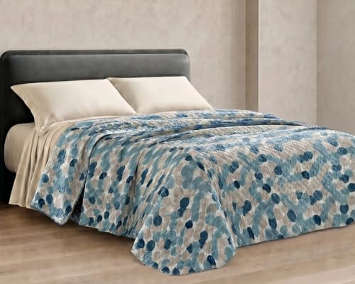 Riad Arredo Trapuntino Piazza e Mezzo Primaverile Estivo Morbida Microfibra 210x250 cm - Copriletto Trapuntato Leggero Delicato Traspirante Anallergico - Palline Blue