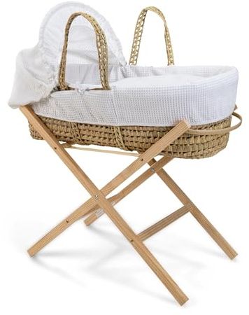Waffle Moses Basket with Natural Folding Stand