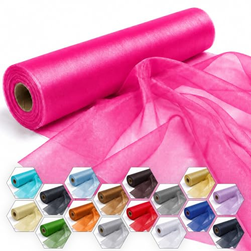 Trimming Shop Hot Pink Snow Sheer Organza Roll 25m x 29cm Fabric | Ideal for Christmas Event, Party Decoration, Fabric for Chair Bow Sash, Table Runner, DIY Craft Projects