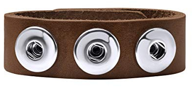 Quiges Damen 18mm Druckknopf Chunk Armband aus Leder Braun REH Verstellbar 18.5-20.5cm für Click Buttons