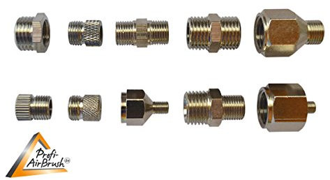 Airbrush Set Adapter SUPER-GÜNSTIG im 10er-Set - Immer die passende VERSCHRAUBUNG Reduziernippel Verbindungsstück Anschlussstück für alle Airbrush-Verbindungen zwischen Airbrush-Kompressor