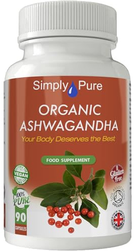Simply Pure Organic Ashwagandha for Calm, Sleep & Stress Resilience | 500mg Capsules x 90 | 100% Pure Soil Association Certified | High Strength | with Natural KSM-66 | Gluten Free | GM Free | Vegan