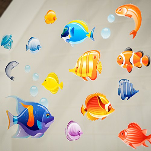 Stickers4 Bathroom Tile - Window - Shower Screen Decorative Tropical Fish Stickers | Double Sided Static Cling Removable and Reusable Colorful Under The sea Collection - Size Small