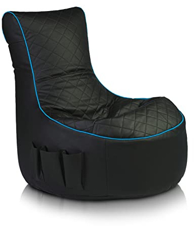 Ecopuf Pablo - Pouf Poltrona Sacco Gaming in Ecopelle Trapuntata Schienale Alto - Puffo per Sedersi con Tasche portaoggetti e supporto cuffie - Puff Poltrona Video Gaming dim. 77x84 Cm