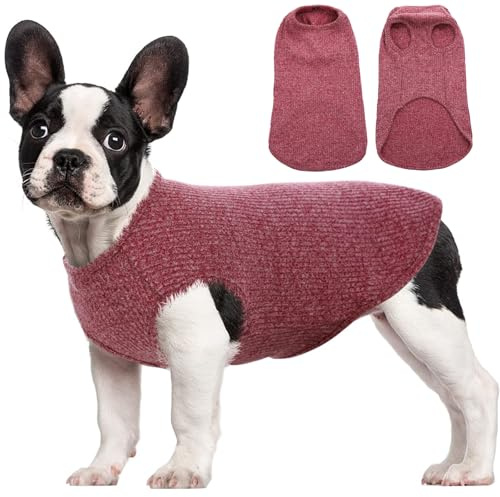 Hjumarayan Maglietta Cane - Magliette per Cani Sottile Maglione Estiva Cane Taglia Piccola Maglia per Cani, Maglioncino a Righe Maglia Elastico (Rosso borgogna L)