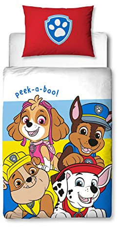 Paw Patrol Official Pupster Design Toddler Cot Bed Duvet Cover Set | Reversible 2 Sided Bedding Duvet Cover Including Matching Pillow Case, Polycotton, Junior
