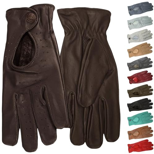 German Wear Unisex Driving Autofahrer-Handschuhe Lederhandschuhe (Dunkelbraun, 7=S)