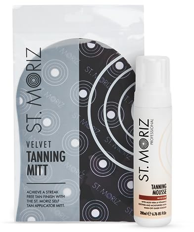 St. Moriz Professional Medium Self Tanner Mousse with Tanning Mitt Bundle - 200ml - Sunless Instant Self Tanning Foam for a Golden, Natural Looking Fake Tan - Moisturizing Aloe Vera & Vitamin E