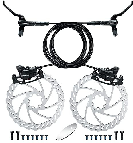 RUJOI Bike Disc Brake Kit, Hydraulic Disc Brake Set with Aluminum Oil Pressure Caliper and Full Aluminum Alloy Bicycle Brake Lever, 2 pcs 180mm Rotor, Pad Adjuster for Road Bike, Mountain Bike.