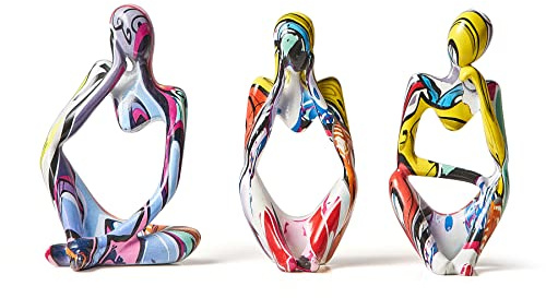 Octdays 3 estatuas Coloridas de Pensador de Graffiti para decoración del hogar, Escultura Abstracta Moderna, Figuras coleccionables de Resina para Sala de Estar, Oficina, Escritorio, estantería