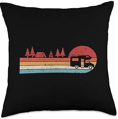 RV Motorhome Gifts Camping Accessories Retro Camping RV Motorhome Camper Throw Pillow, 18x18, Multicolor