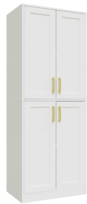Hamesen Storage Cabinet, Kitchen Pantry with Doors & Shelf, Tall Storage Cabinet for Bathroom, Living Room, Entryway,White
