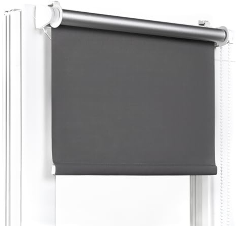 Fenster DEKOR - Rollos Für Fenster Ohne Bohren Dunkelgrau - Verdunkelungsrollo B130 x H120 cm - Klemmrollo Verdunkelung - Fensterrollo Für Balkontüren - Verdunklungsrollo Leicht Zu Installieren