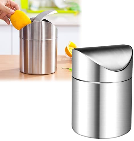FAELNK Mini Pattumiera da Tavolo in Acciaio Pattumiera da Tavolo con Coperchio Cestino Inossidabile Pattumiera Piccola per Cosmetici per Cosmetici per Cucina Camera da Letto Scrivania 12 x 16 cm