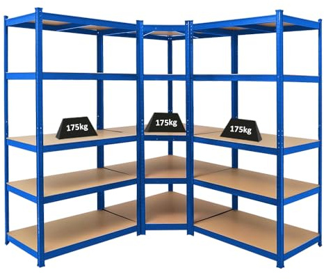 PROREGAL Mega Deal | 1x Scaffale angolare + 2x Scaffale per carichi pesanti Taurus | AxLxP 180x180x60cm | portata per ripiano 175kg | Blu