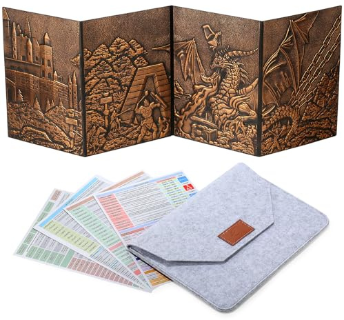 DNDND DM-skärm 3D fuskläder präglad drake med fyra panelfickor, DND huvudskärm med underbar presentflet fodral för D&D fängelsehålor och drake bordsspel (koppar)