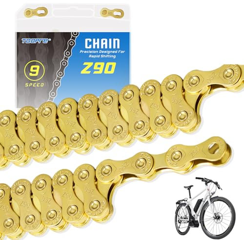 LURNODY Fahrradkette Kettenschloss Set 116L 9-Gang 1/2 x 11/128 Verzinkte MTB Kette Rostschutz Kompatibel mit Rennrad & Mountainbike, Gold