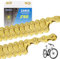 LURNODY ‌Fahrradkette Kettenschloss Set 116L 9-Gang 1/2 x 11/128 Verzinkte MTB Kette Rostschutz Kompatibel mit Rennrad & Mountainbike, Gold