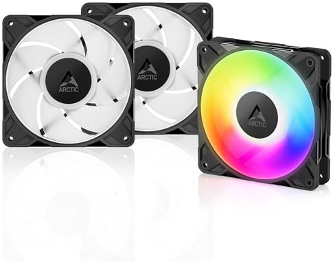 ARCTIC P12 Pro A-RGB (3 Piezas) - Potente Ventilador de Caja PC Premium, Case Fan PWM 120mm, Divisor cable en Y, 600–3000 rpm, 0 rpm <5% PWM, 5V Digital RGB, Rodamiento fluidodinámico, 4 Pines - Negro