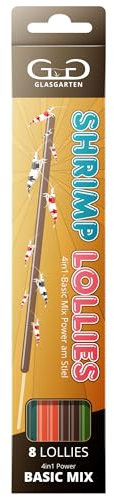 GlasGarten Shrimp Lollies 4in1 Basic Mix | 8 STK. / 20 cm – Futtersticks für Ziergarnelen, mit 4 verschiedenen Geschmacksrichtungen, hochwertige Futterpaste am Stil