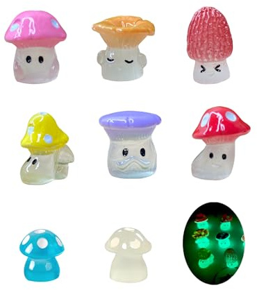 SAFITOYA Dijes para zapatos de hongo que brillan en la oscuridad, 8 piezas de decoraciones de hongos kawaii para sandalias de zuecos, bonitos accesorios luminosos para niñas, niños y mujeres, talla