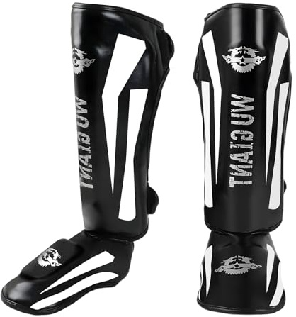 Snovire Schienbeinschoner Kickboxen, Verstellbare Extra Dick Beinschützer mit Ristschutz, Profi Schienbeinschoner Spannschützer für Muay Thai, MMA, Boxen, Kickboxen (Schwarz, M: 135–160 cm (KGr.))