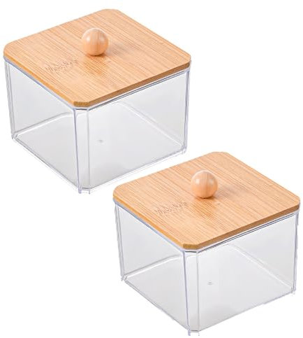 Soporte QTIP, soporte de algodón de plástico transparente de 2 piezas, frascos de boticario a prueba de polvo a prueba de agua con tapas, almohadilla de algodón de gran capacidad, dispensador de hiso