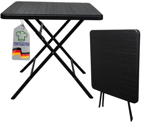 CHEFGASTRO Balkontisch klappbar 78x78cm Gartentisch wetterfest 4 Personen Kunststoff Holz Optik Schwarz Campingtisch Outdoor Klapptisch Klein Balkonmöbel Bistrotisch für Garten Terrasse Balkon
