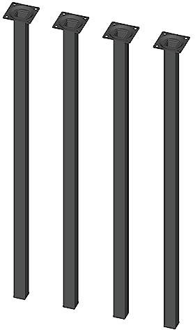 Element System 4 Stück Stahlrohrfüße eckig, Tischbeine schwarz, Möbelfüße inklusive Anschraubplatte, 70 cm, 10 Abmessungen und 4 Farben