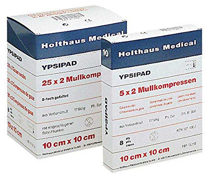 Holthaus Medical YPSIPAD Mullkompresse Kompresse Mull Wundauflage, DIN EN 14 079, steril, 8-f, 5x5cm, 25x2St