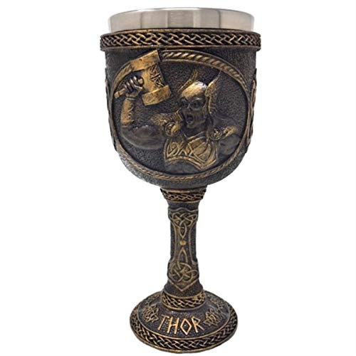 Eindrucksvoller Wein-Bier-Kelch Thor mit Hammer Mjölnir und Runeninschrift am Fuß