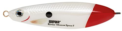 Rapala - Rattlin’ Minnow Spoon Angelköder - Angelzubehör mit Sweeping Action - Süßwasser Spinner - Variable Lauftiefe - Fischköder 8cm, 16g - Hergestellt in Estland - Pearl White Red Tail
