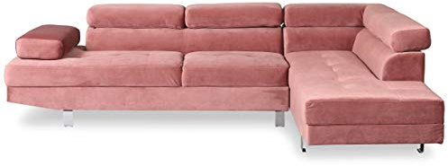 Menzzo Alfa Sofá de Esquina, Terciopelo, Rosa, 260