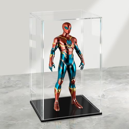 LANSCOERY Vitrina acrílica, pequeña caja de exhibición para coleccionables, con diseño a prueba de polvo y sin costuras, base negra de 4.7 x 4.7 x 7 pulgadas