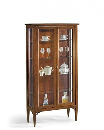 Mar.c.a. Design, Vitrina Salon, Vitrina Expositora para Varios Objetos - Librería Estantería de Madera, Nogal - Mueble Salón y Mueble Cocina Clásico con Estantes y Puertas 89x34x170H - Made in Italy