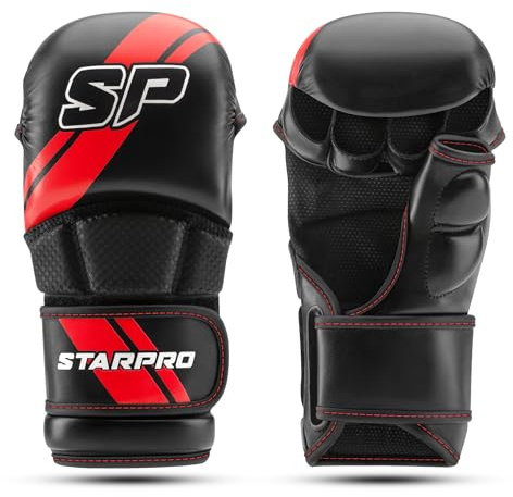 Starpro Guantes MMA de Cuero PU para Sparring y Agarre en el Entrenamiento de Combate Muay Thai Artes Marciales MMA Kickboxing Fitness - Hombres y Mujeres - Negro